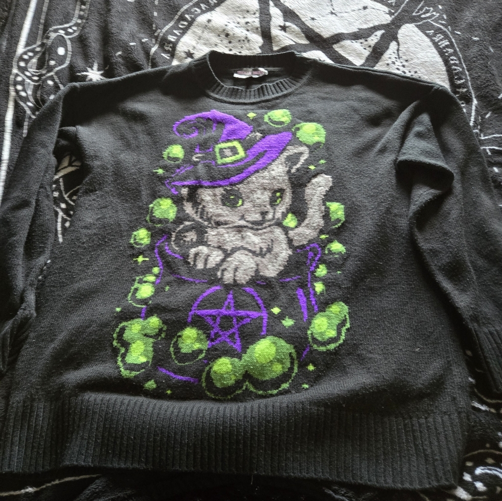 Dollskill Trickz N' Treatz Witchy Kitten Oversized Sweater